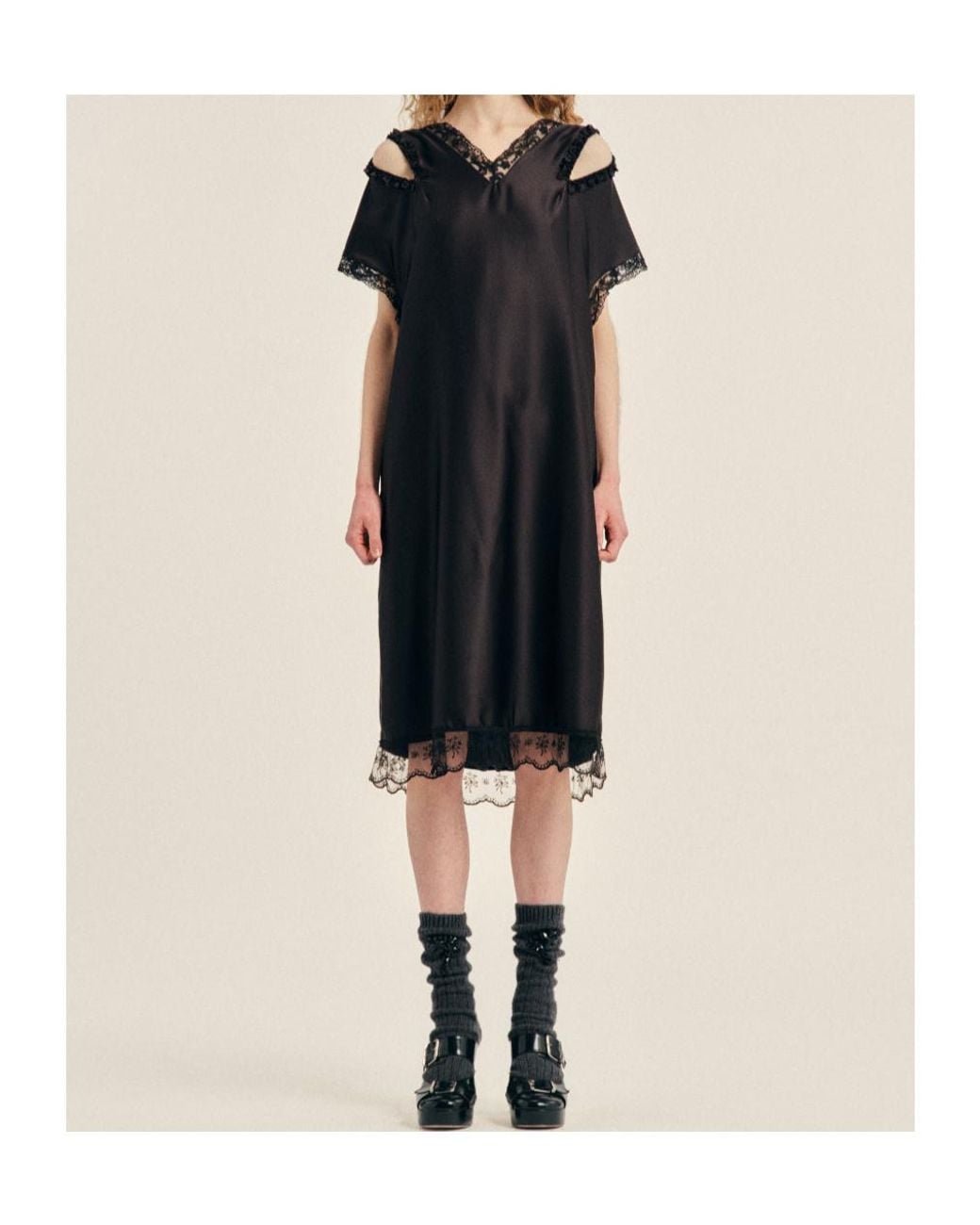 Simone Rocha Black Lace-Trim Cut-Out Midi Dress