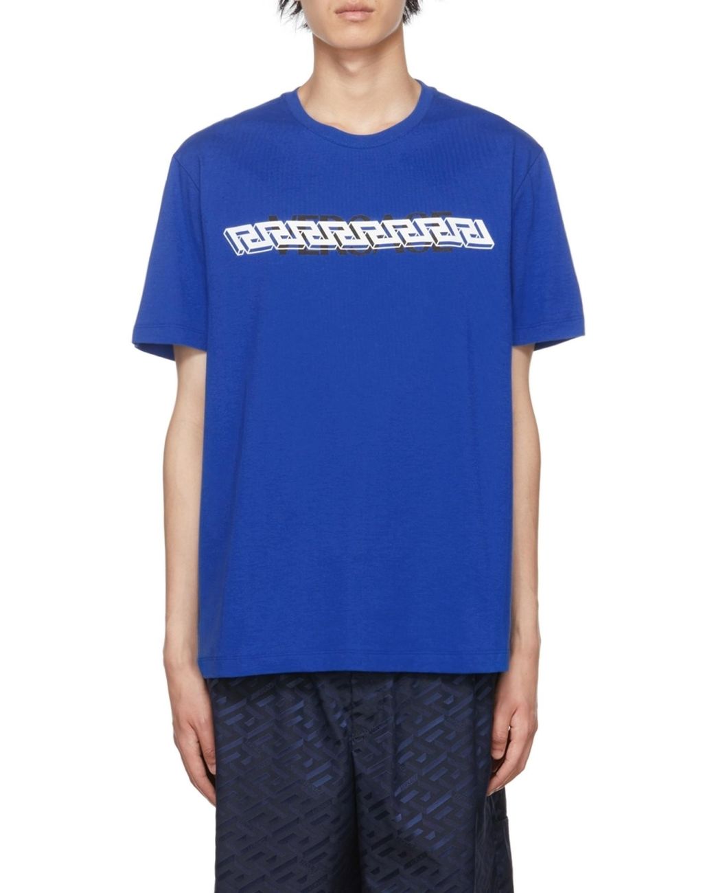 Versace Blue La Greca Print T-Shirt for men