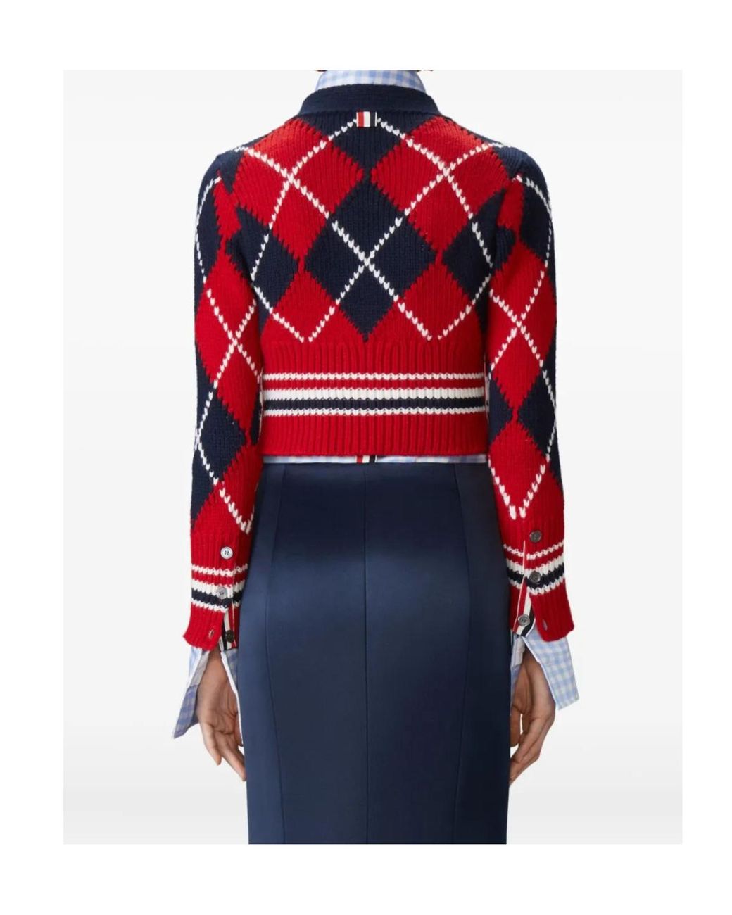 Thom Browne Red Argyle Intarsia V-Neck Cardigan