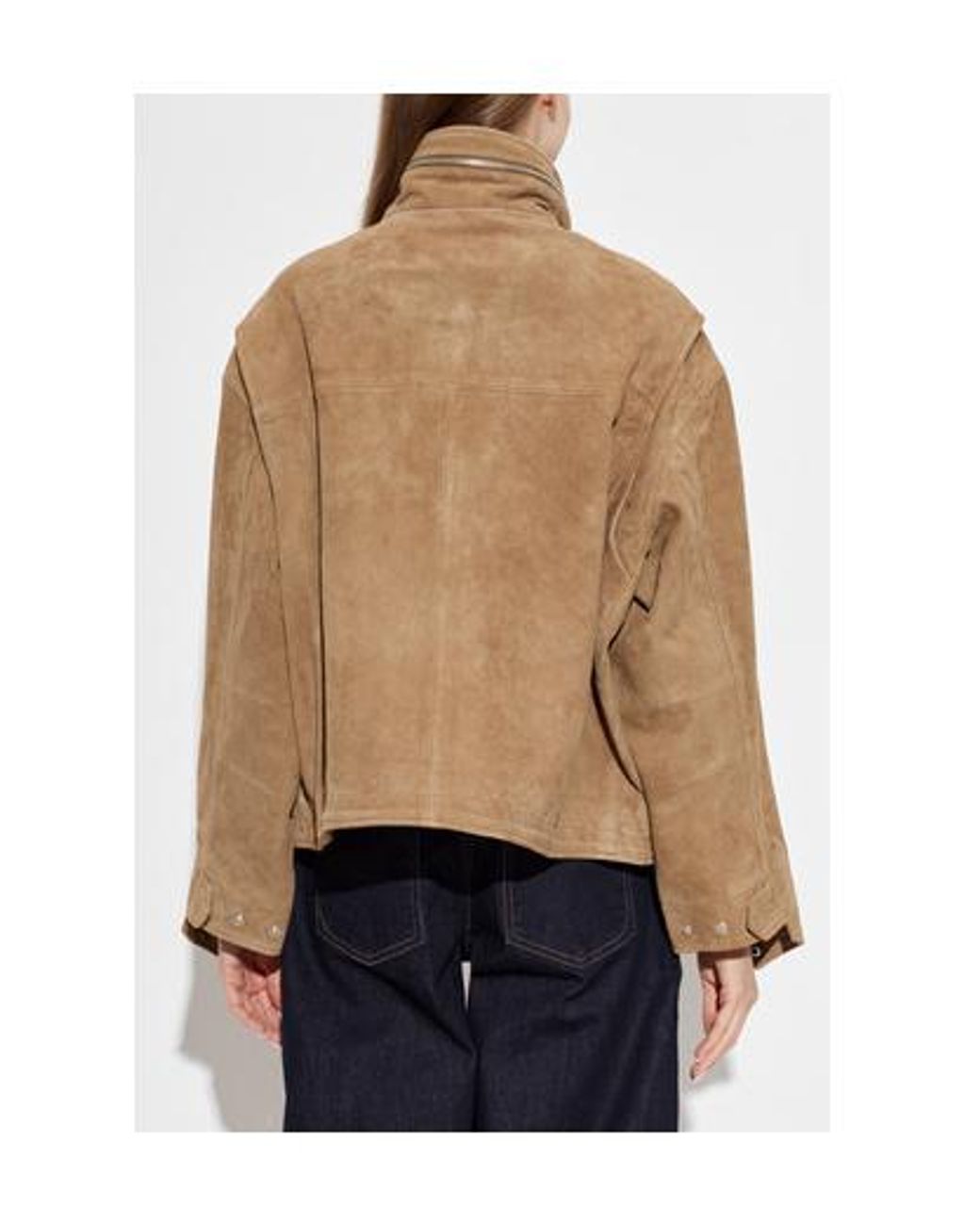 AllSaints Brown Suede Stand Collar Cargo Jacket