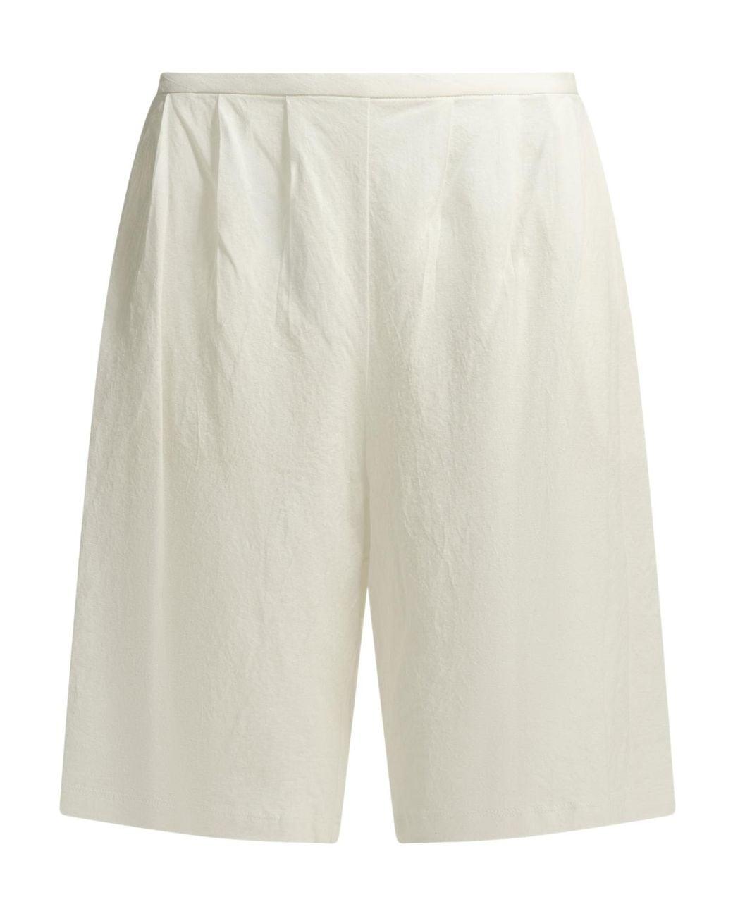 Khaite White Poppy Pleated Knee-Length Shorts