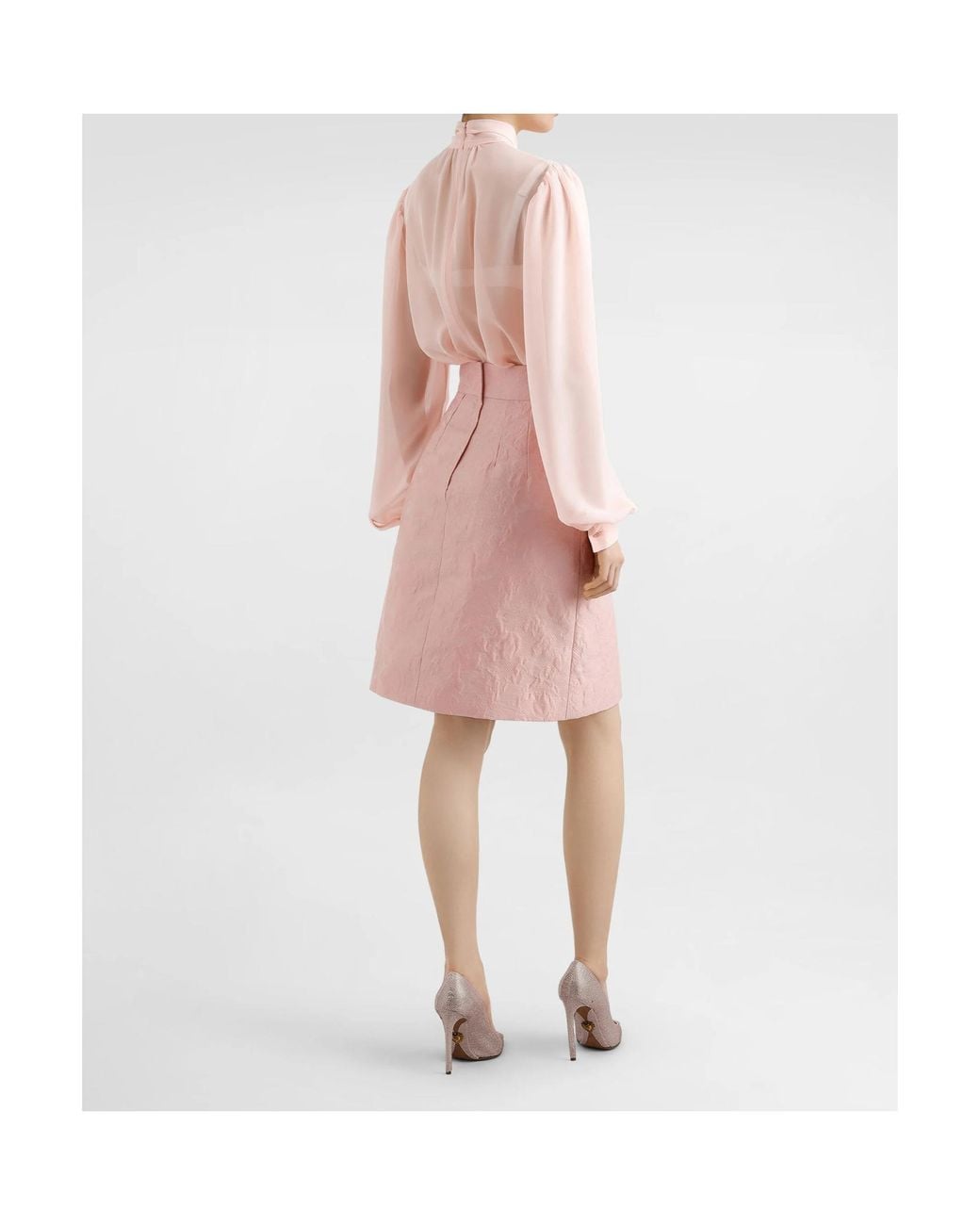 Dolce & Gabbana Pink Bow-Tie High-Neck Blouse