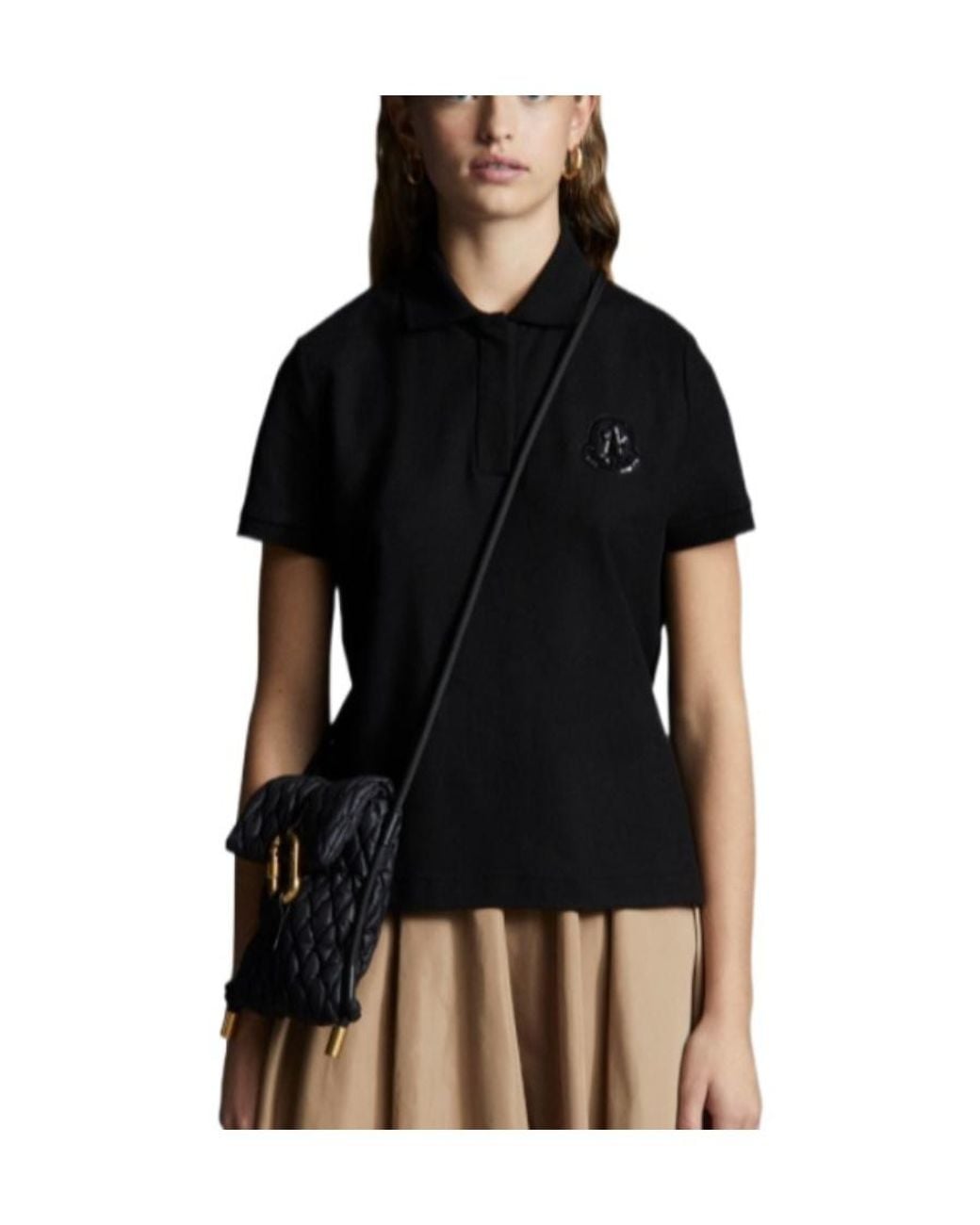 Moncler Black Logo-Patch Drawstring Polo Top