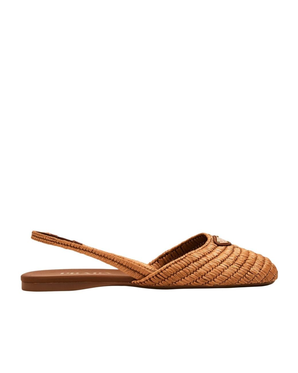 Prada Brown Light Woven Raffia Slingback Flat Shoes