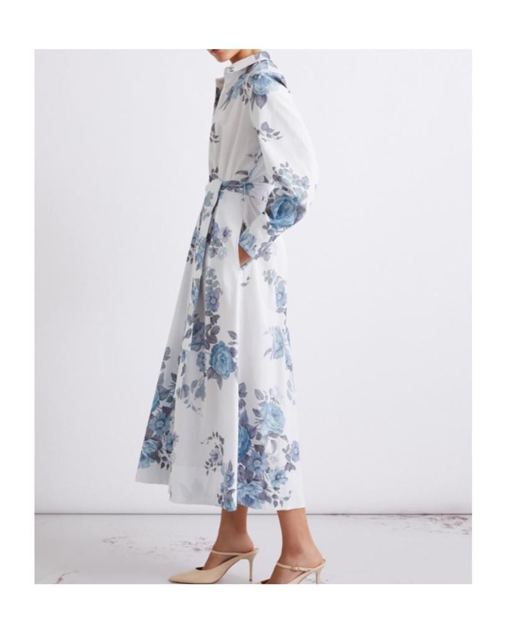 Marella Blue Stretch Cotton Poplin Shirt Dress