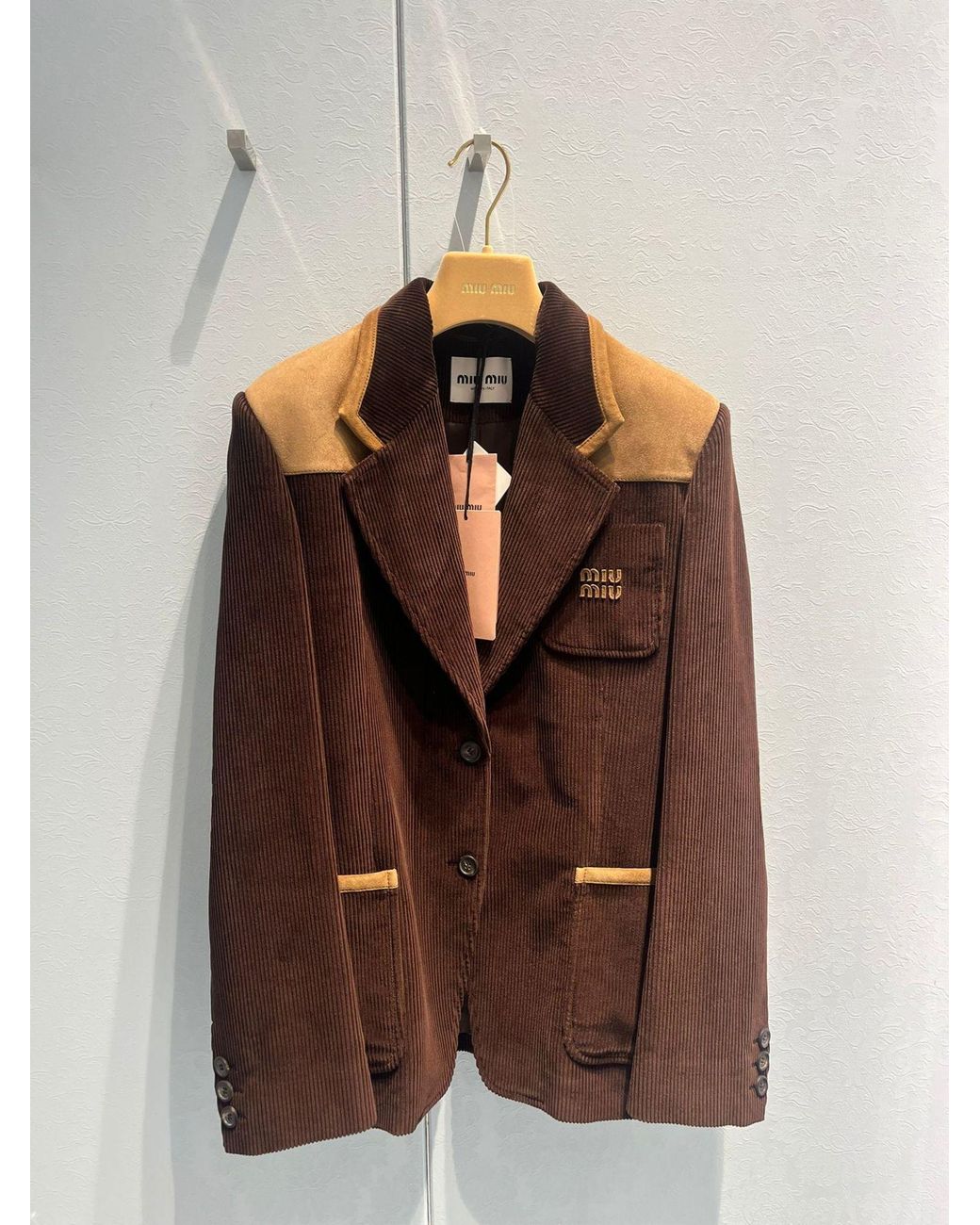Miu Miu Brown Straight-Leg Corduroy And Leather Jacket