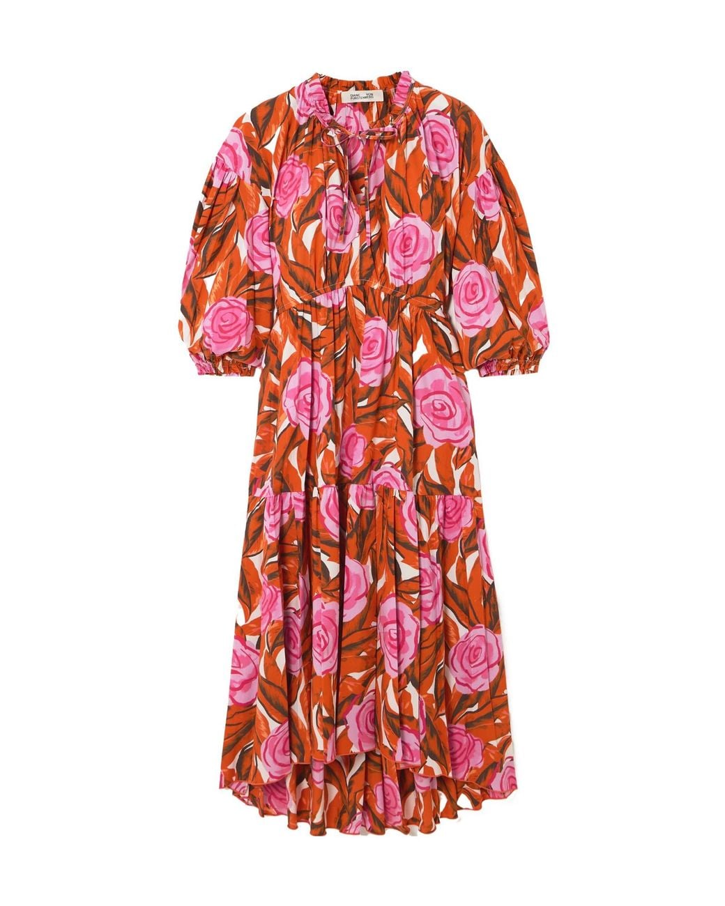 Diane von Furstenberg Artie Gathered Tiered Floral-Print Cotton-Blend Midi Dress