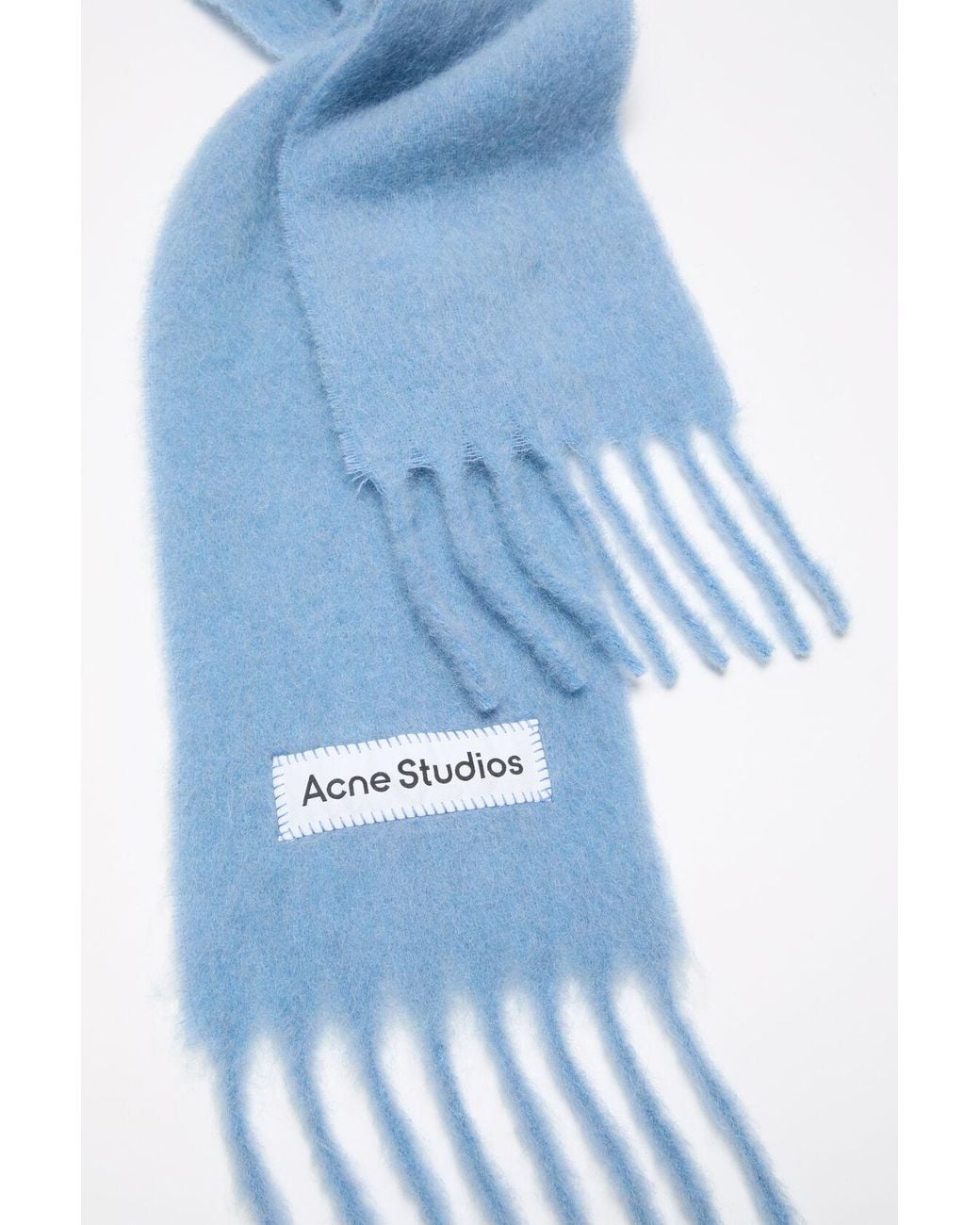 Acne Blue Logo Patch Fringed Edge Scarf