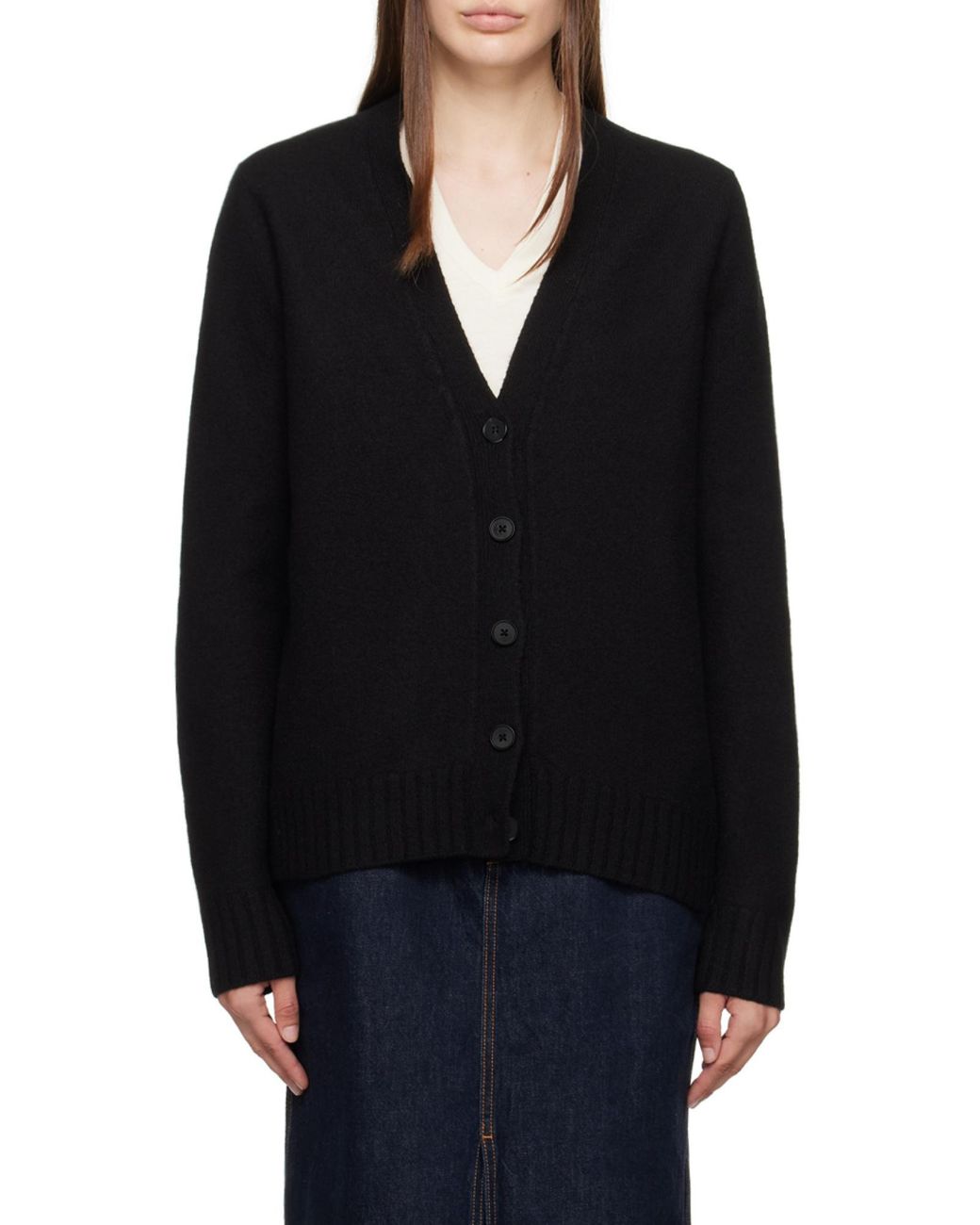 Jil Sander Black V-Neck Long-Sleeved Cardigan