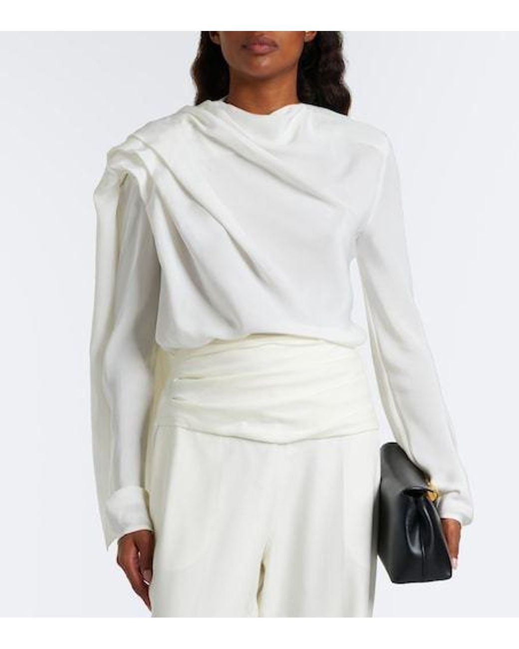 TOVE White Draped Caped Silk Top