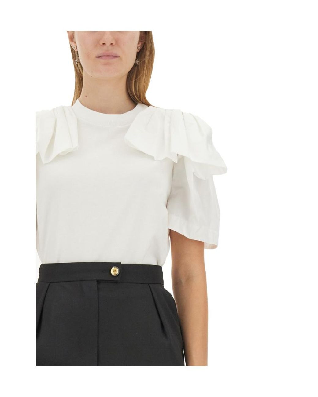 McQueen White Short Sleeved Ruffled-Detail T-Shirt