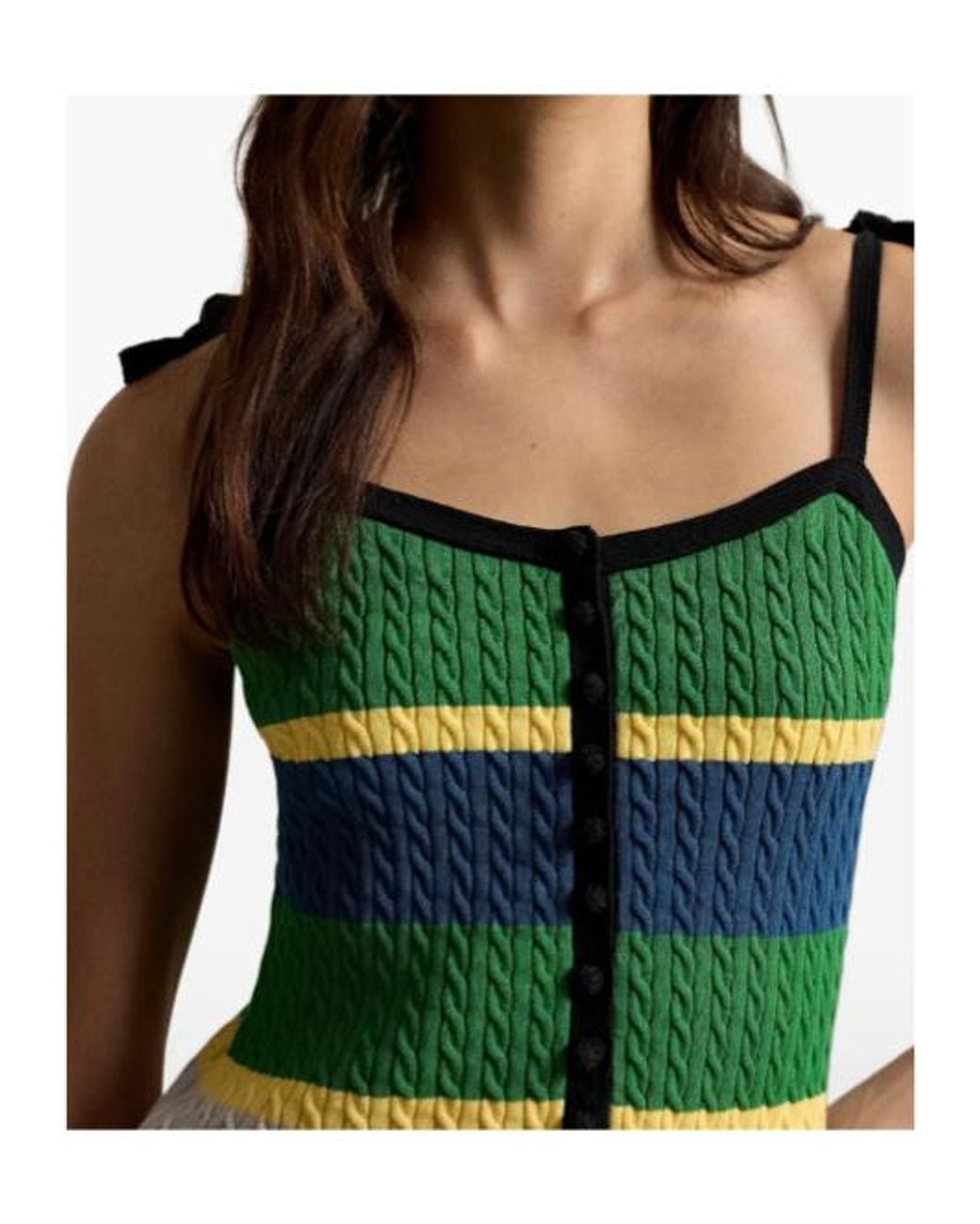 Polo Ralph Lauren Green Crochet Striped Knitted Top