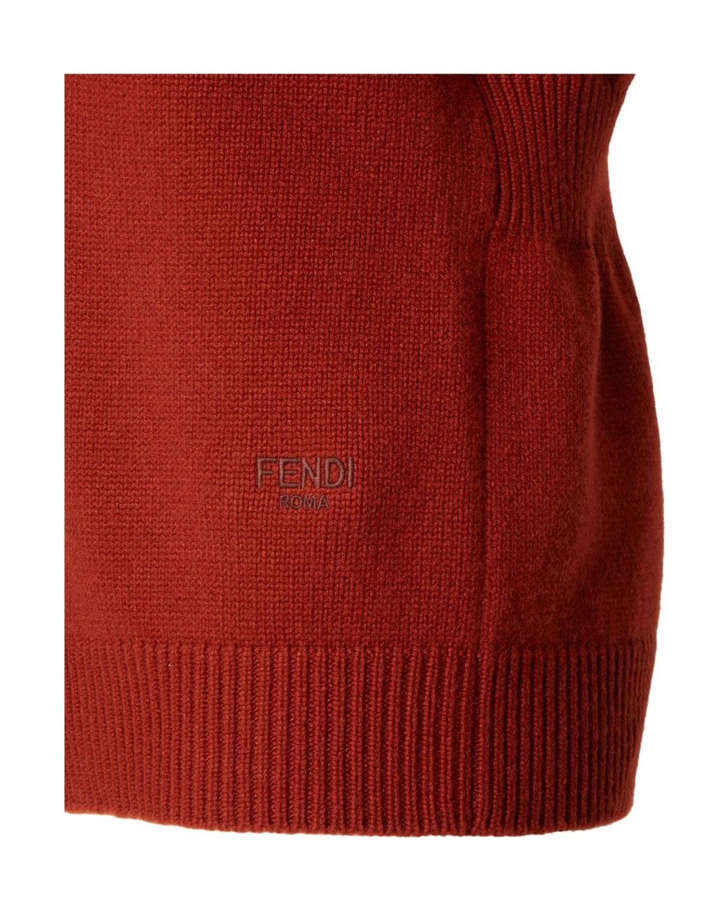 Fendi Red V-Neck Elastic Waistband Knitted Jumper