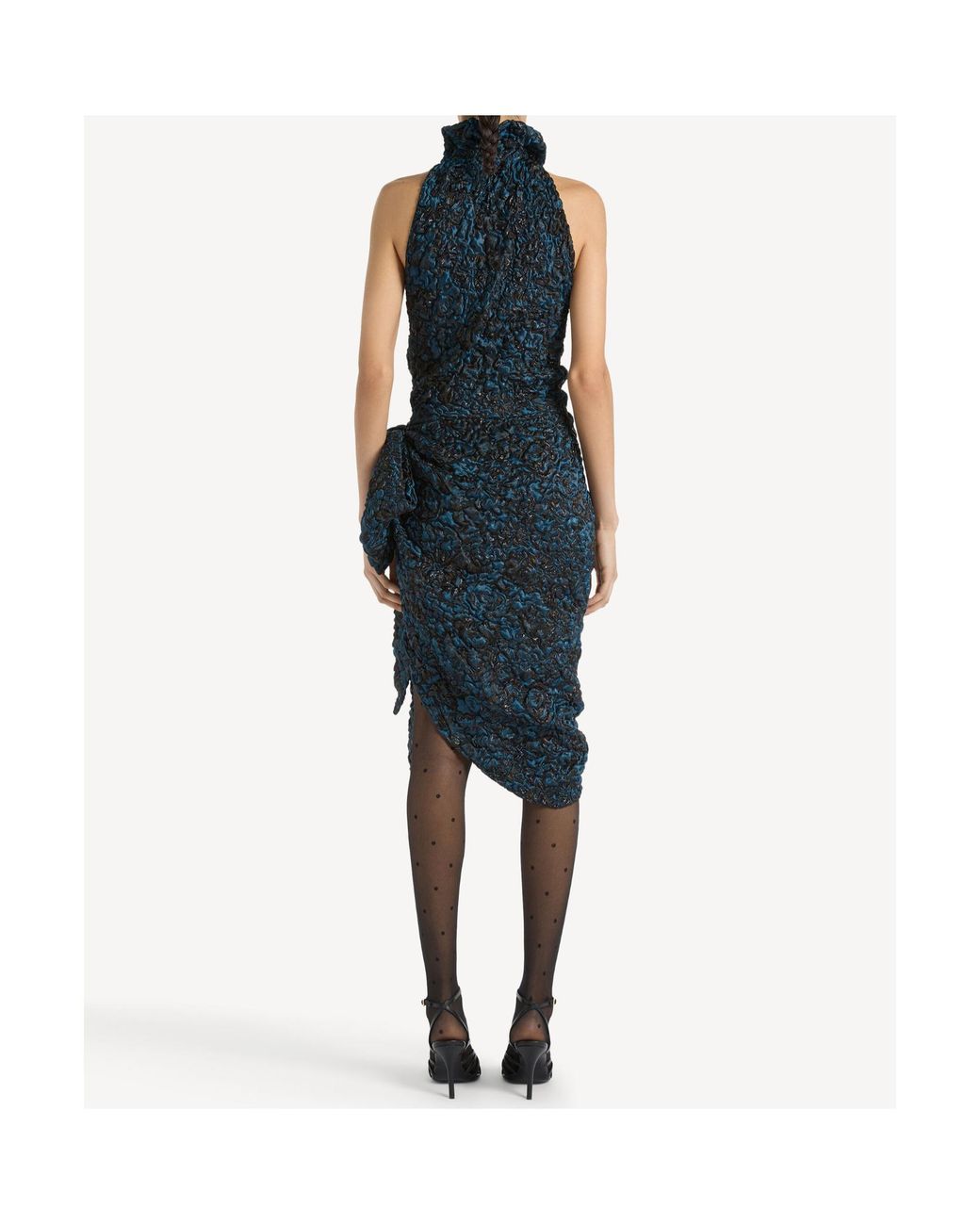 Balmain Blue Draped Cloqué Jacquard Dress