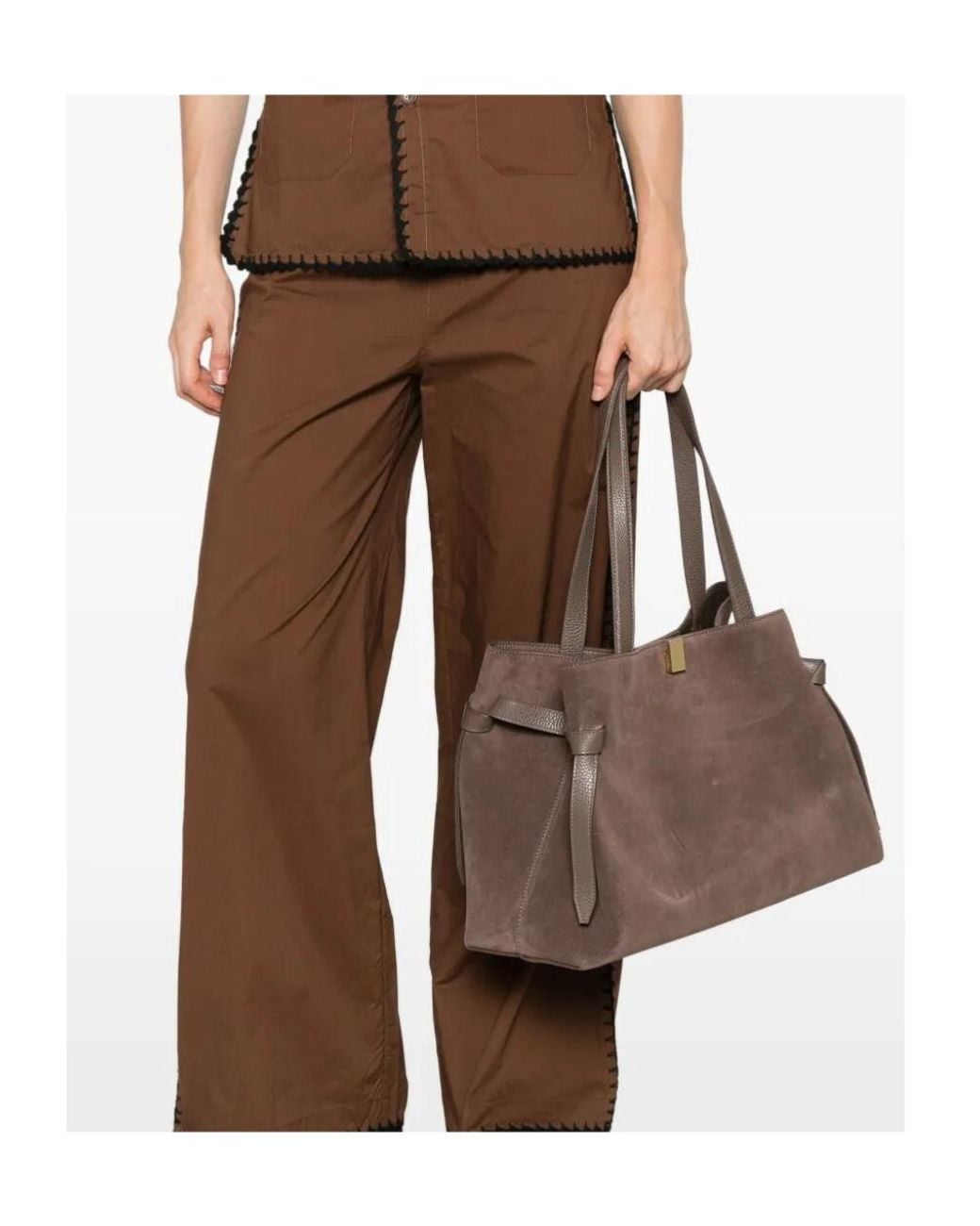 Yuzefi Brown Gyoza Suede Knotted-Strap Tote Bag