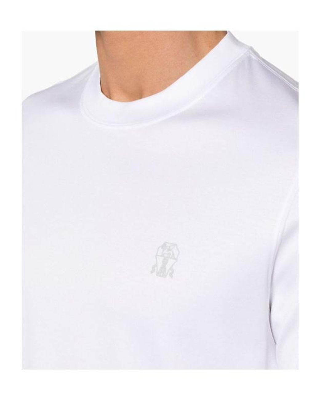 Brunello Cucinelli White Logo Printed Crewneck T-Shirt for men