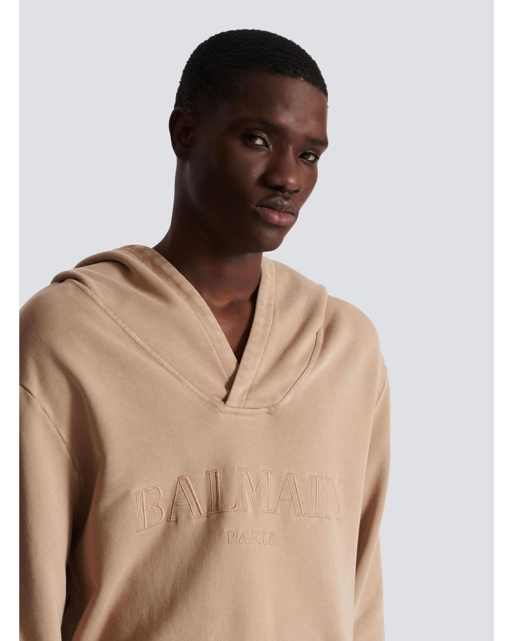 Balmain Natural Embroidered Logo Hoodie for men