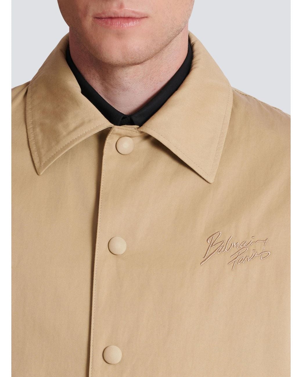 Balmain Natural Paris Logo Embroidered Bomber Jacket for men