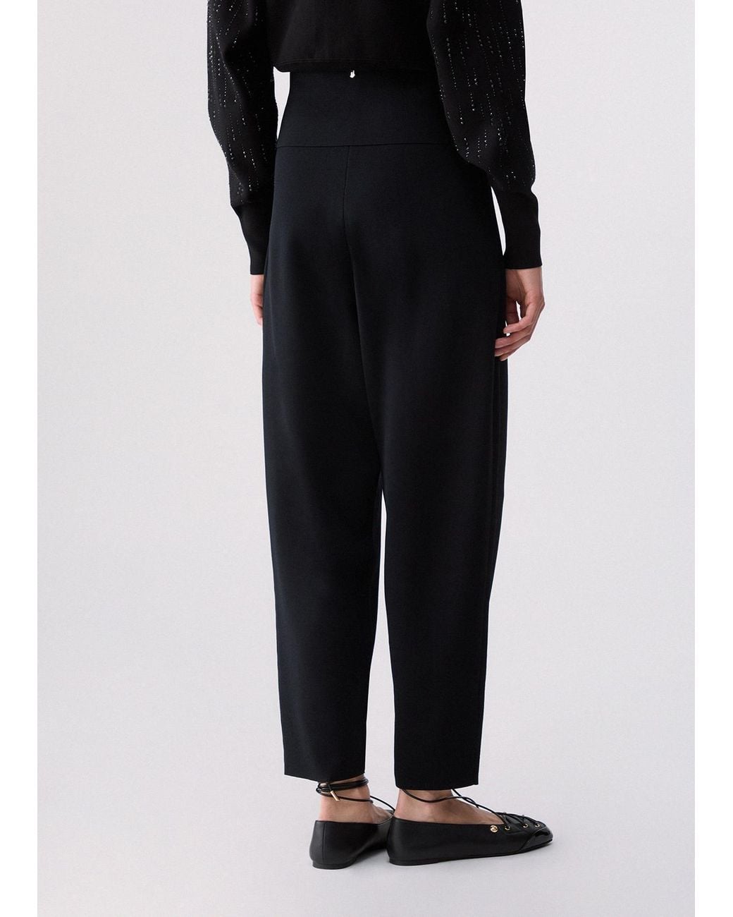 Liu Jo Black Fold-Over Waist Knit Trousers