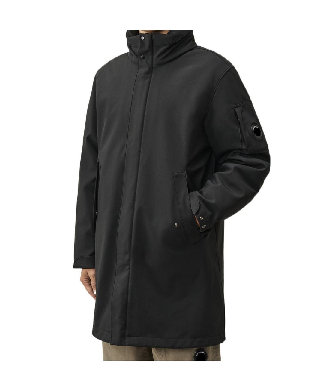 C P Company Black Hooded Padded Parka Coat for men