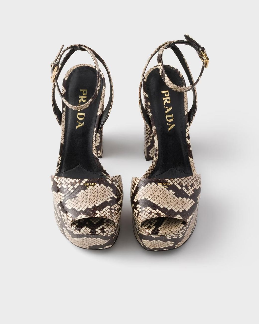 Prada Black Python-Print Ayers Leather Platform Sandals