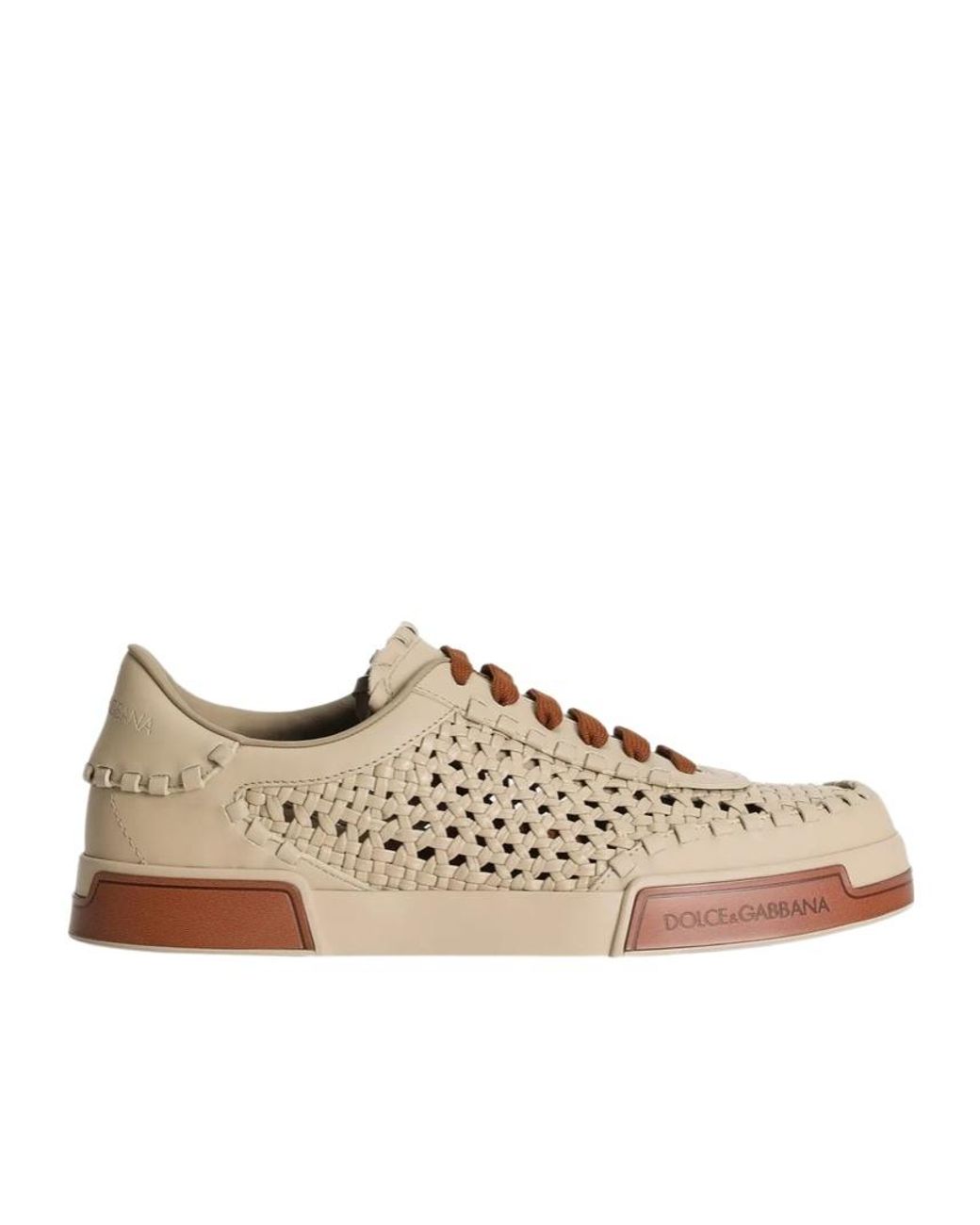 Dolce & Gabbana Brown Mesh-Panelling Leather Sneakers for men