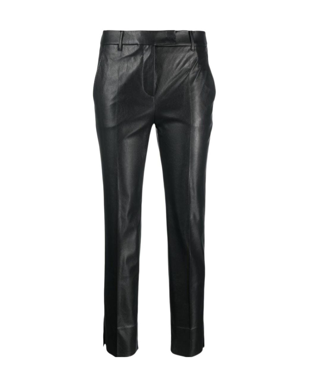 Incotex Black Slim-Cut Faux-Leather Trousers