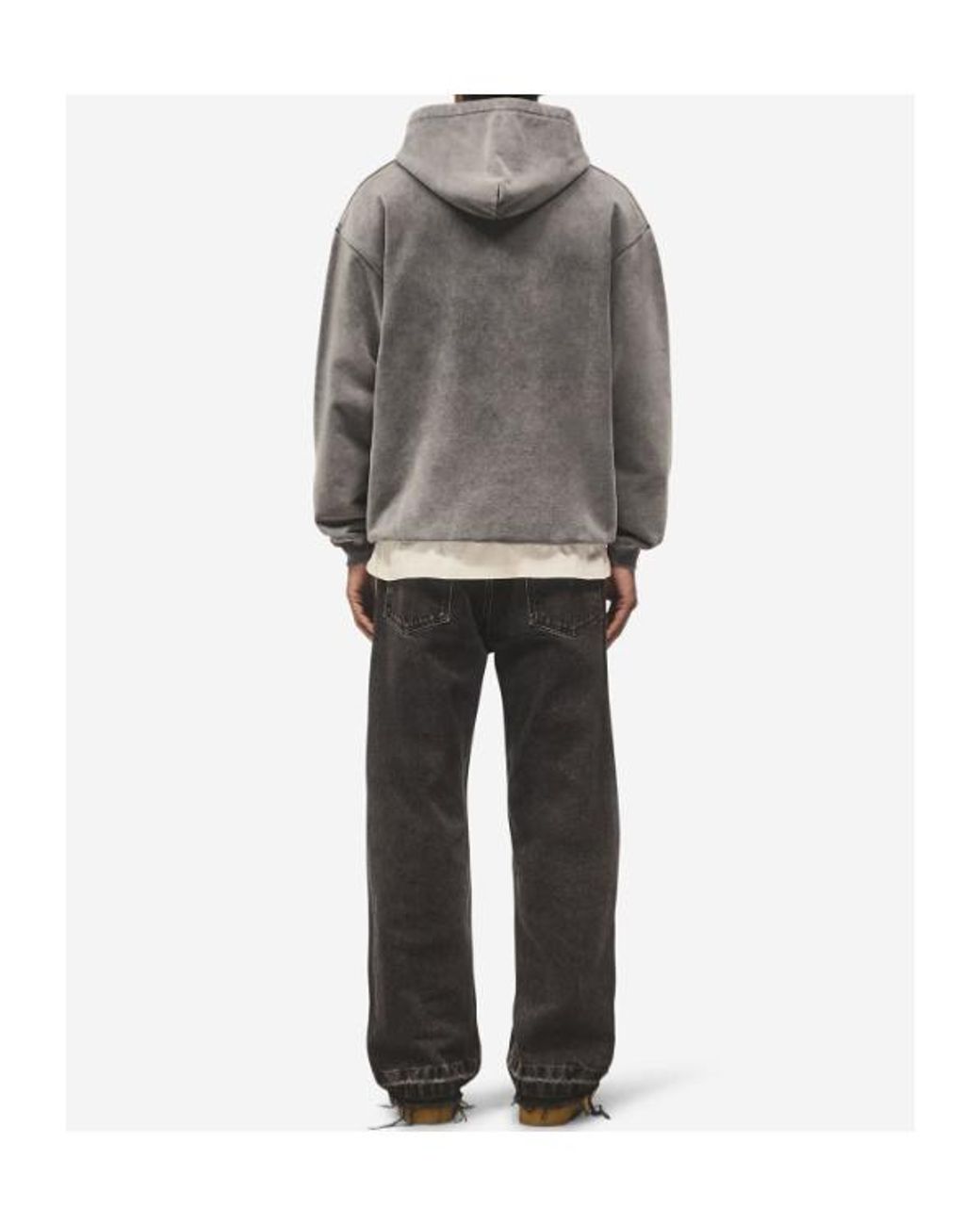 Represent Gray Script Logo Embroidered Hoodie for men