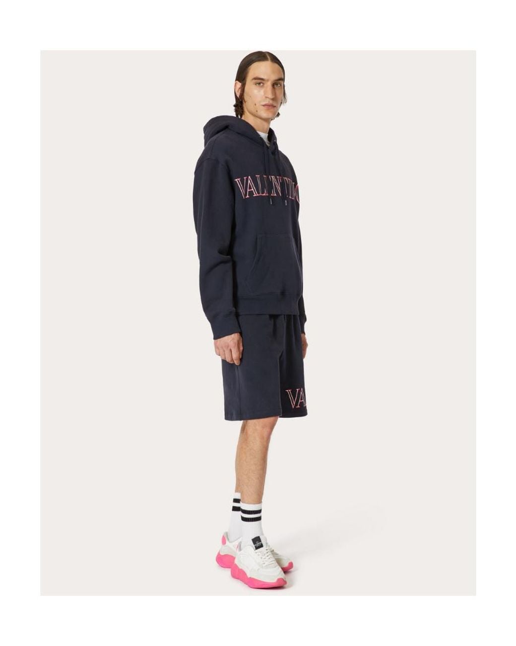 Valentino Blue Logo Printed Drawstring Hoodie for men