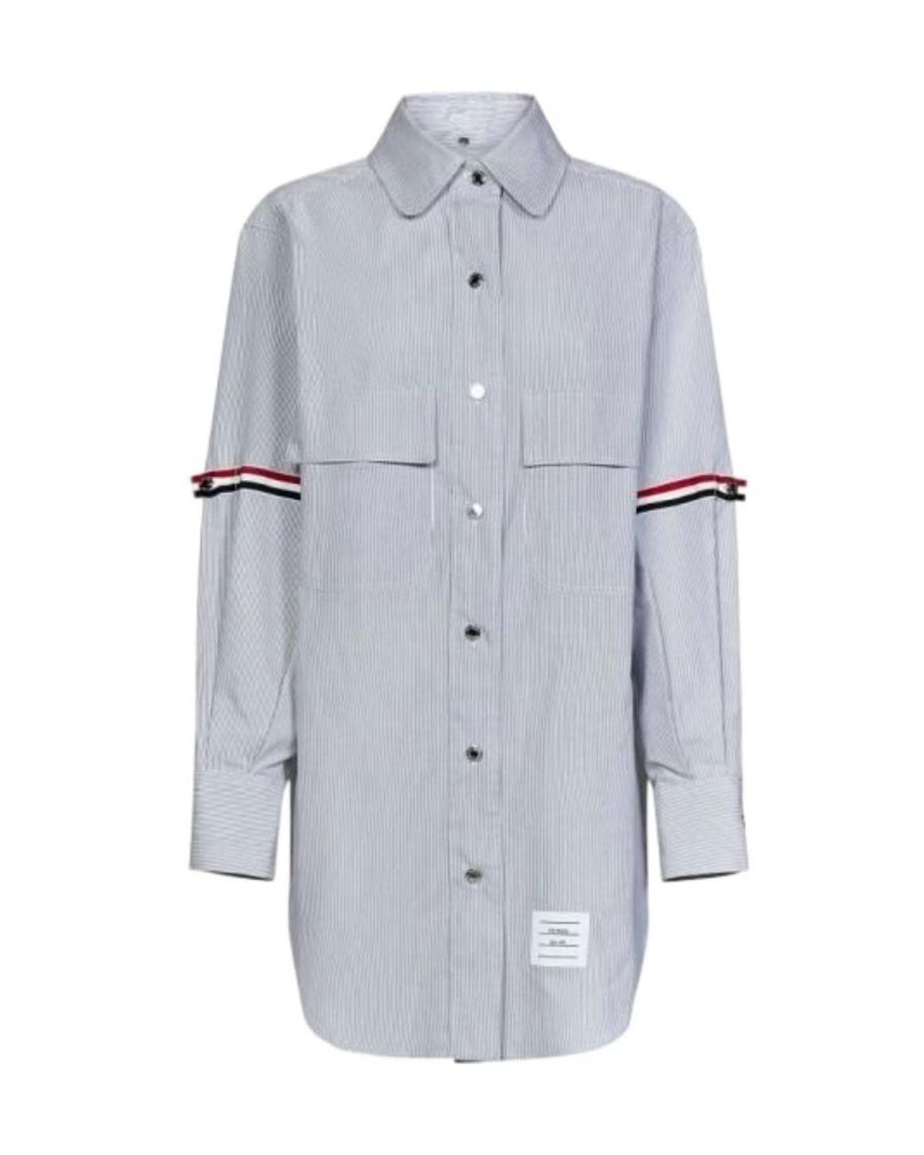 Thom Browne Blue Rwb Striped Longline Button-Up Shirt