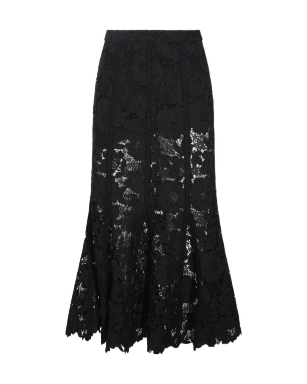 Self-Portrait Black Floral Lace Midi Skirt
