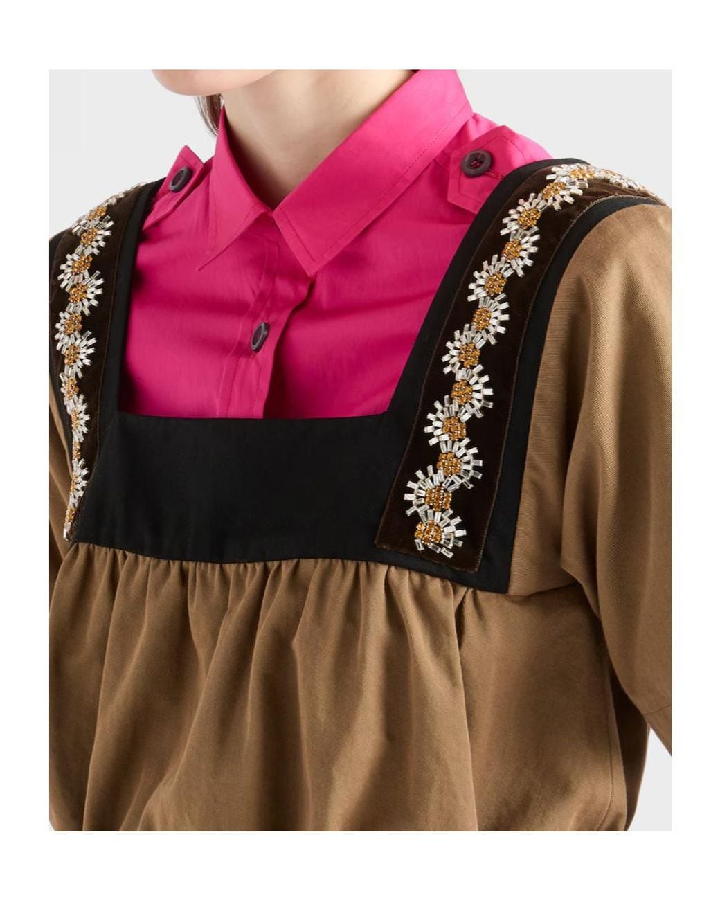 Prada Brown Embroidered Old Gabardine Top