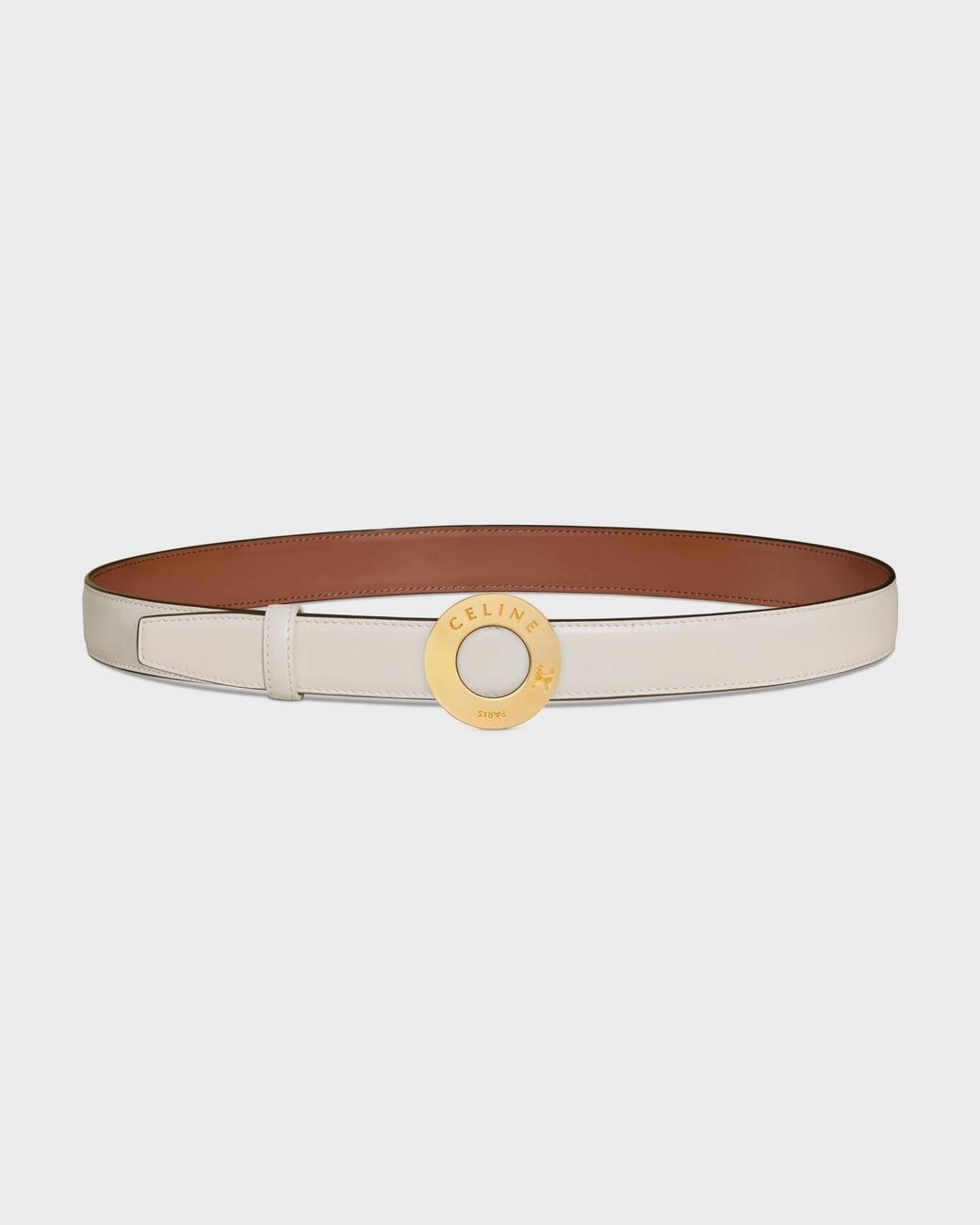Céline White 25Mm Double-Sided Leather Belt With Disc Buckle