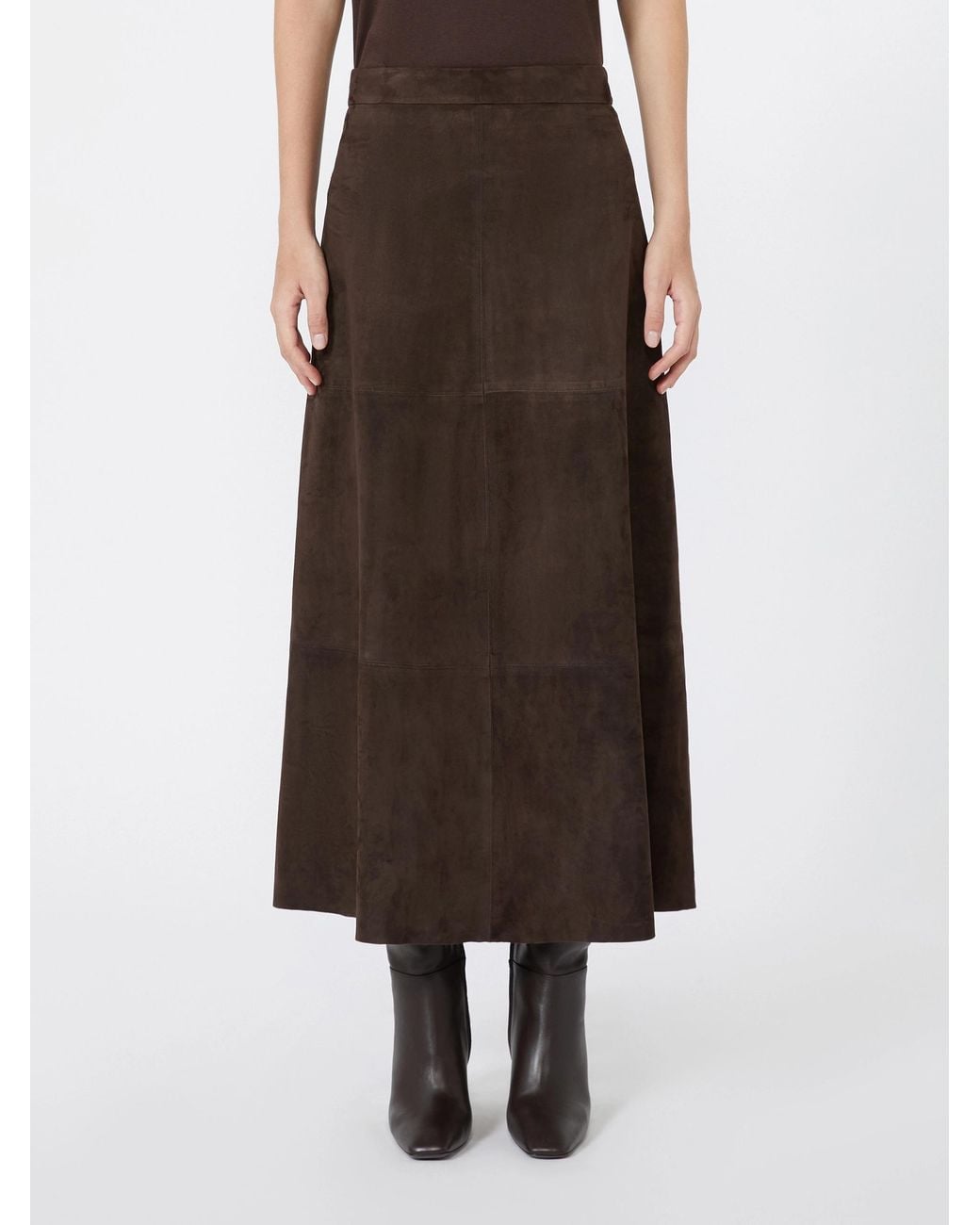 Max Mara Brown Flared Suede Skirt
