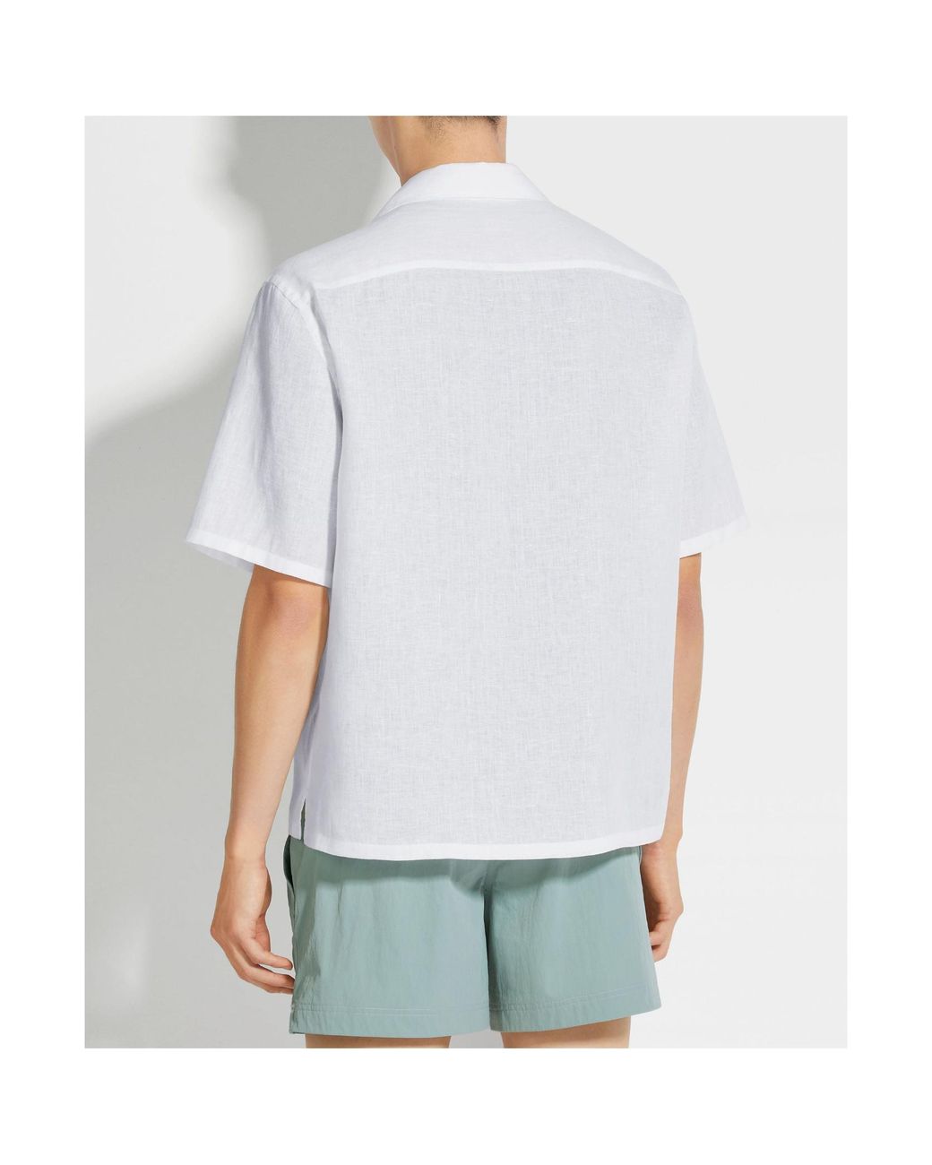 Zegna White Short-Sleeve Linen Shirt for men