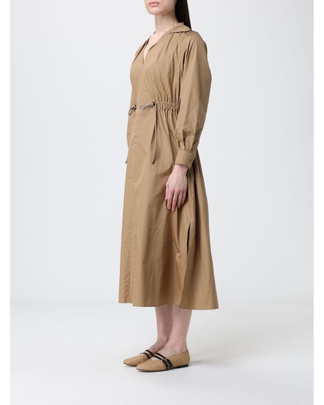 Max Mara Natural Pedaggi Drawstring A-Line Midi Dress