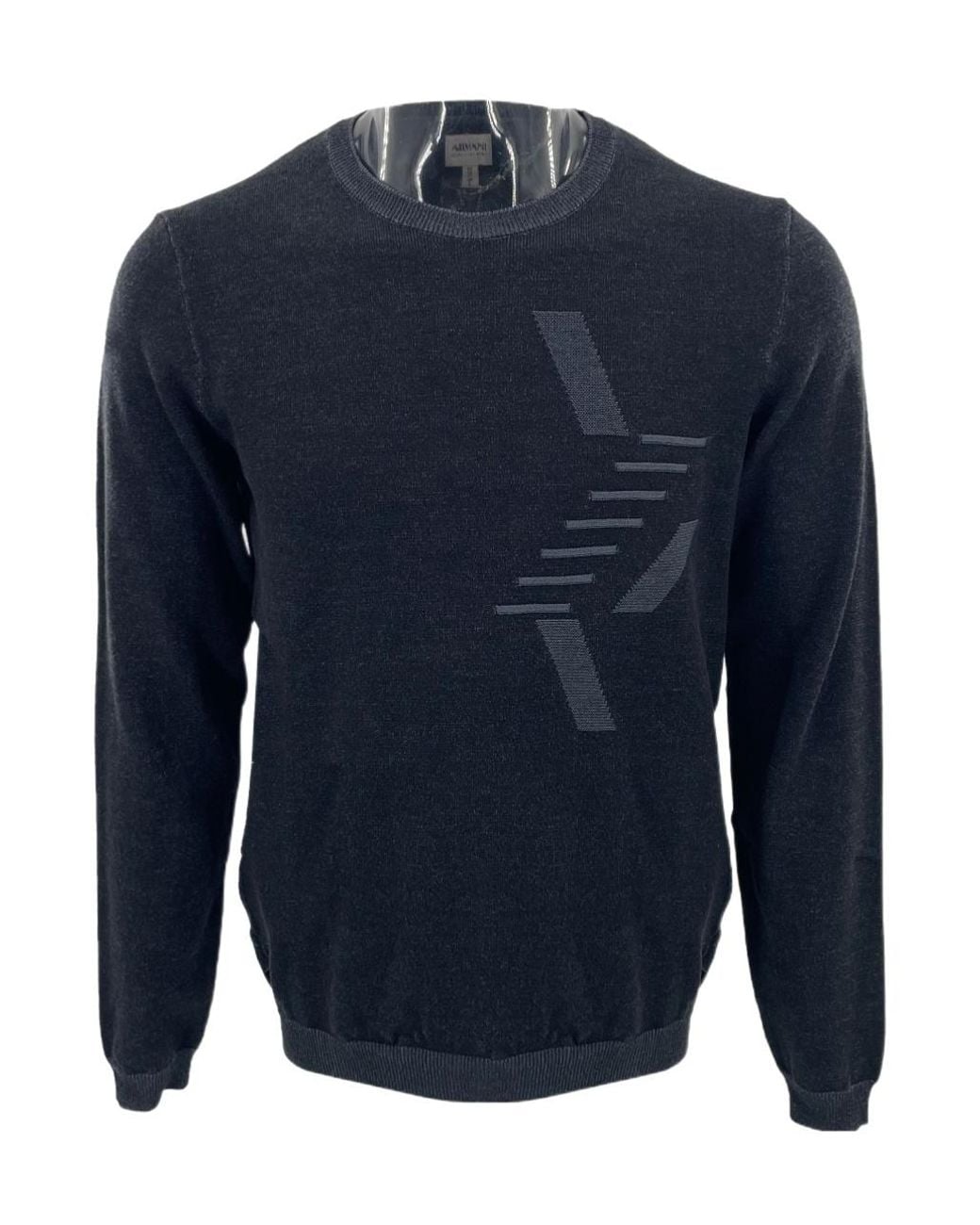 Armani Collezioni Blue Crew Neck Long-Sleeve Knit Sweater for men