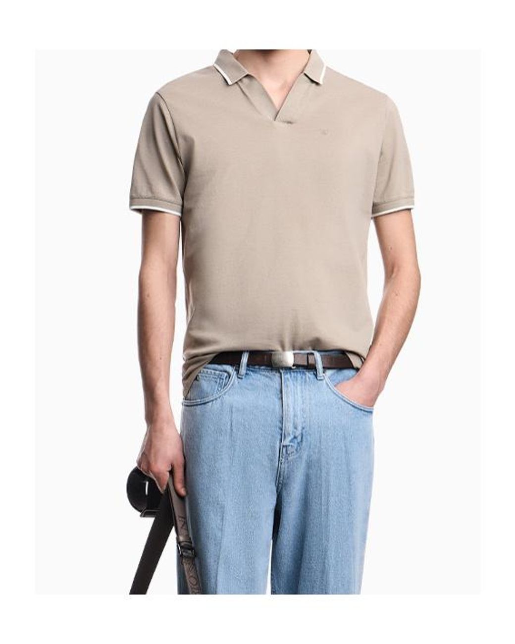 Emporio Armani White Piqued V-Neck Polo Shirt for men