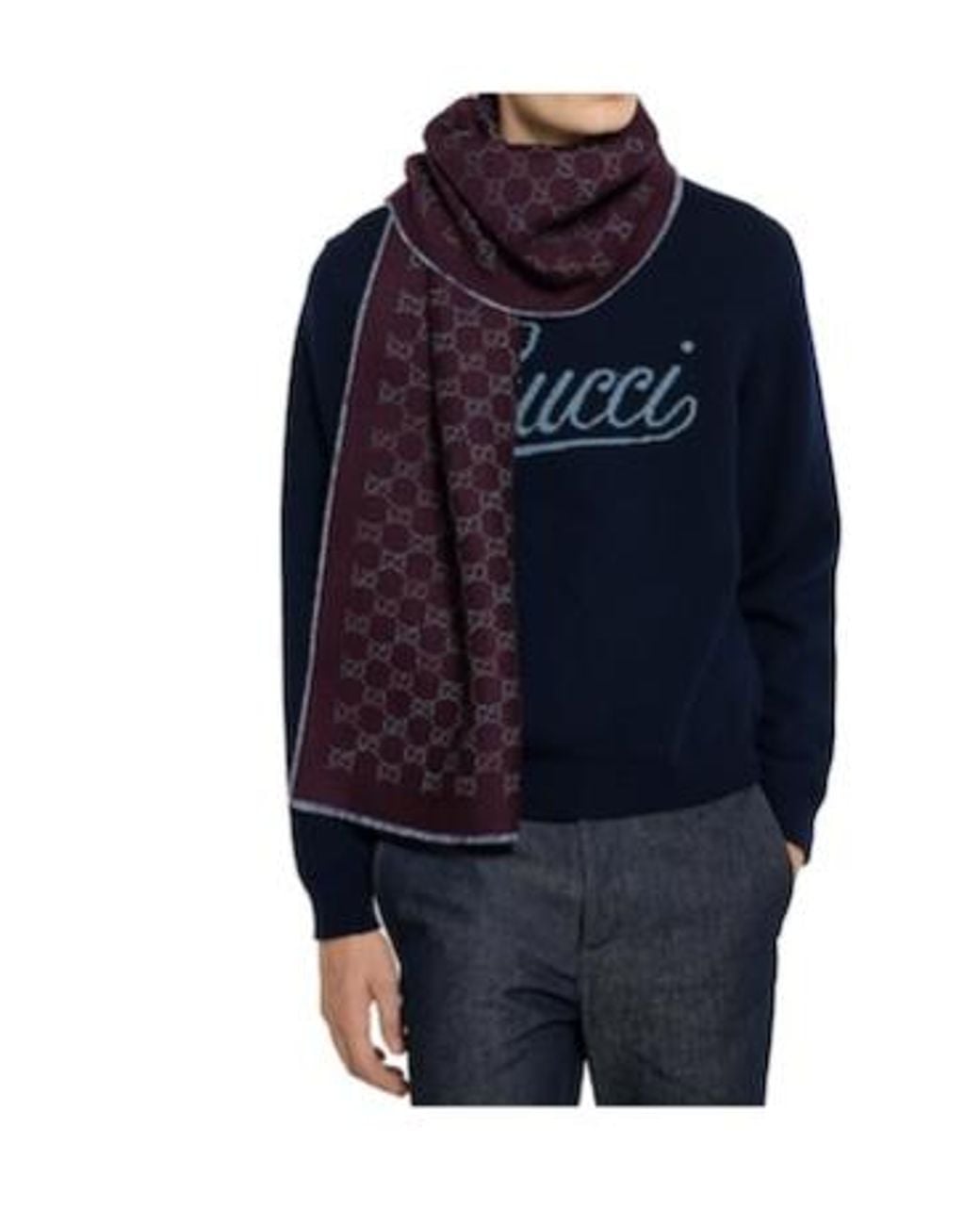 Gucci Purple Gg Wool Jacquard Scarf for men