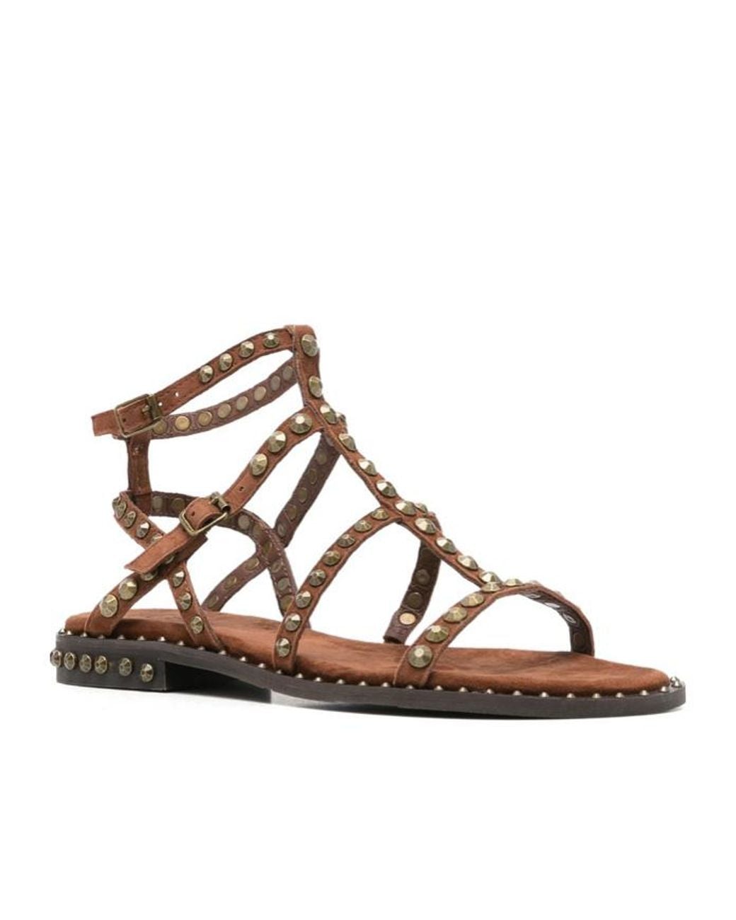 Ash Brown Nailed Flat Sandals