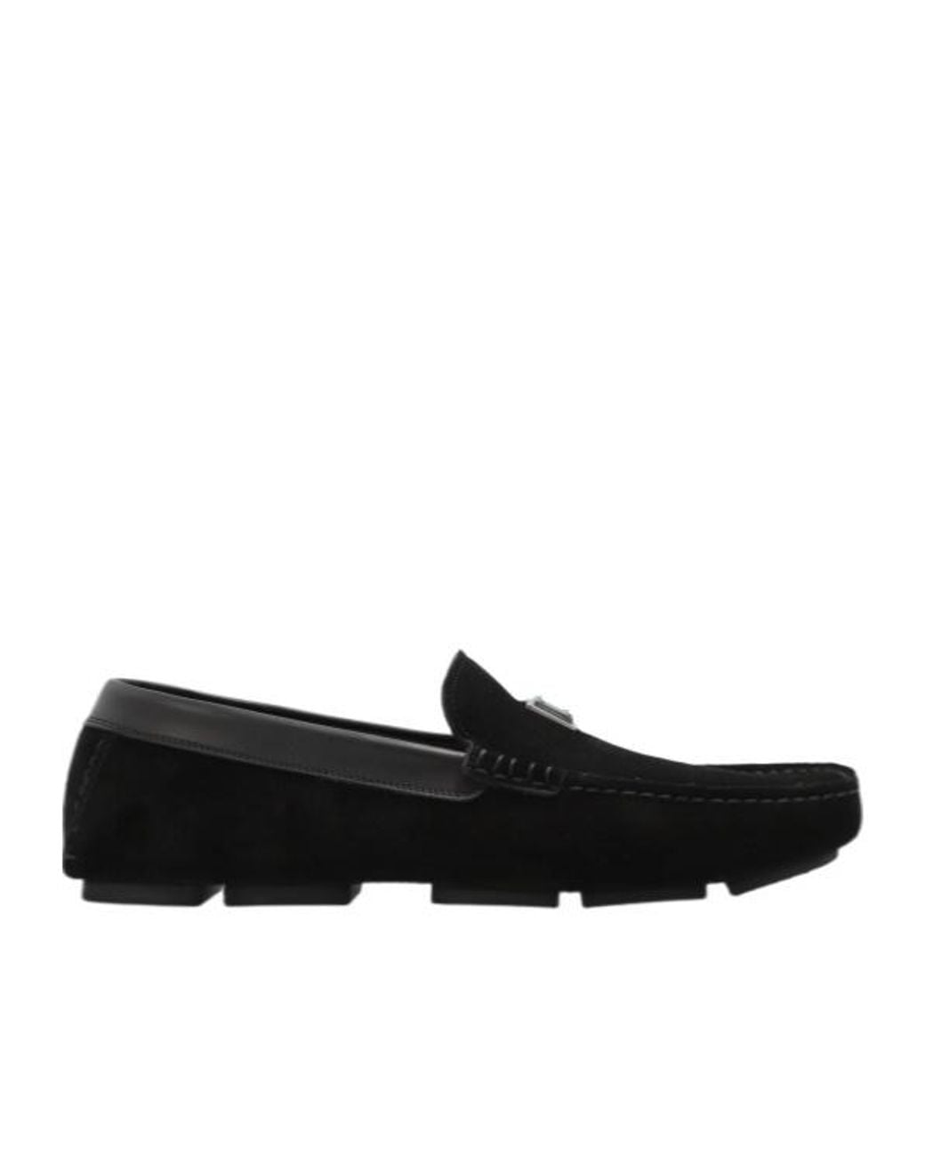 Dolce & Gabbana Black Logo Plaque Round-Toe Loafers for men