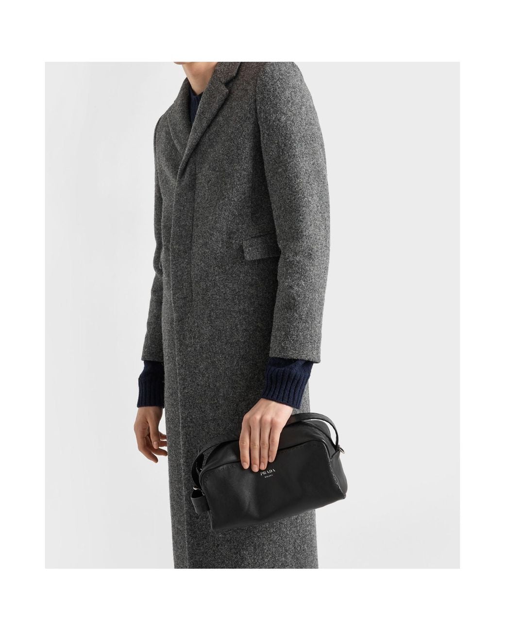 Prada Gray Single-Breasted Wool Coat for men