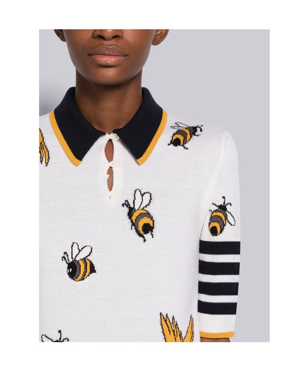 Thom Browne White Embroidered Short-Sleeved Polo Top