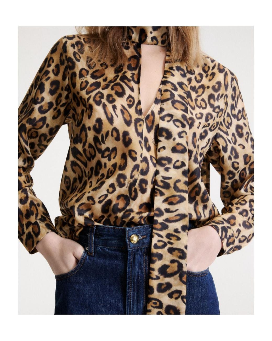 Marella Brown Nastro Leopard Printed Satin Shirt