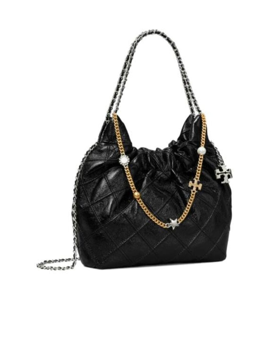 Tory Burch Black Fleming Distressed Top Handle Bag