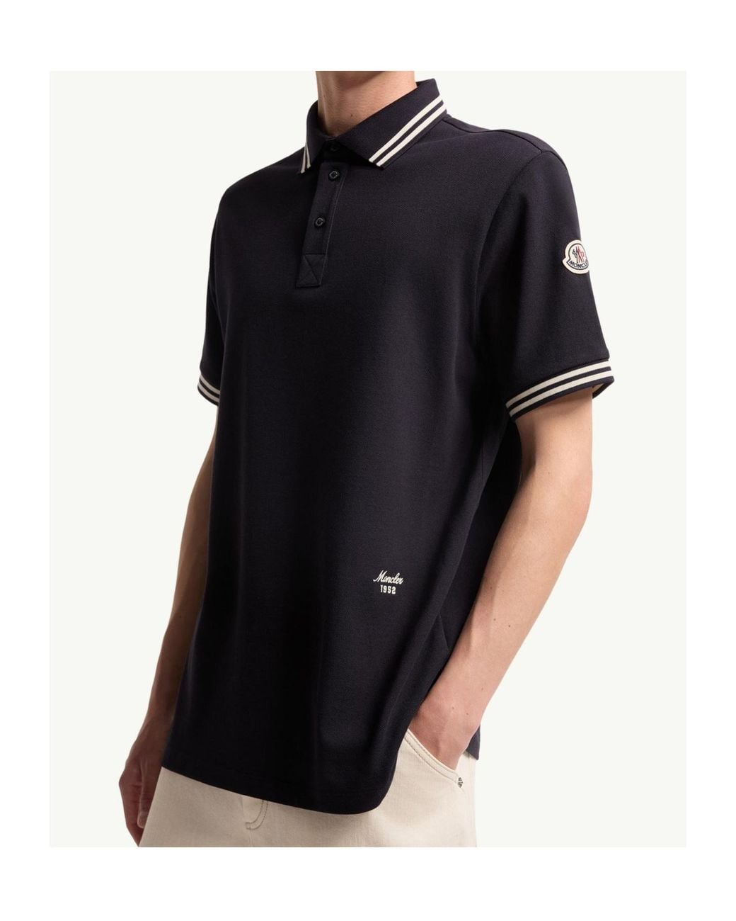 Moncler Black Striped Trim Piquet Polo Shirt for men