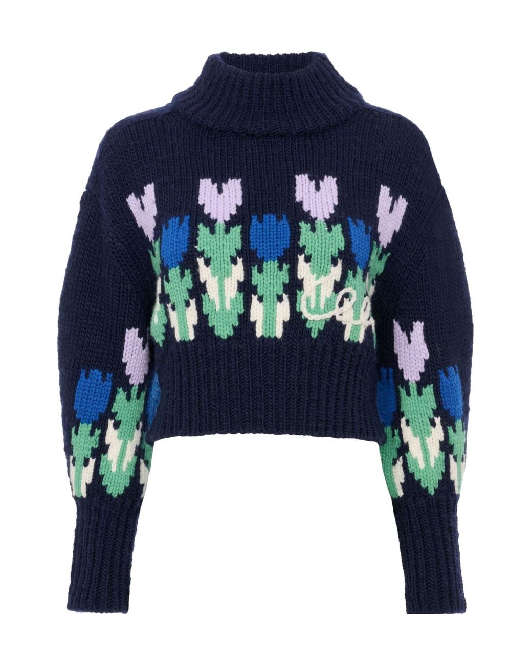 Chloé Blue Chloé Floral Turtleneck Knitted Sweater