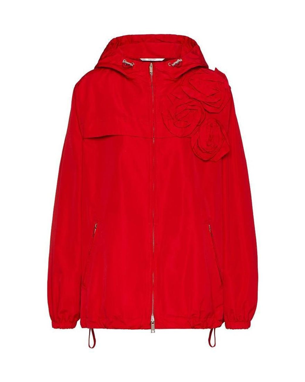 Valentino Red Floral-Detail Hooded Jacket