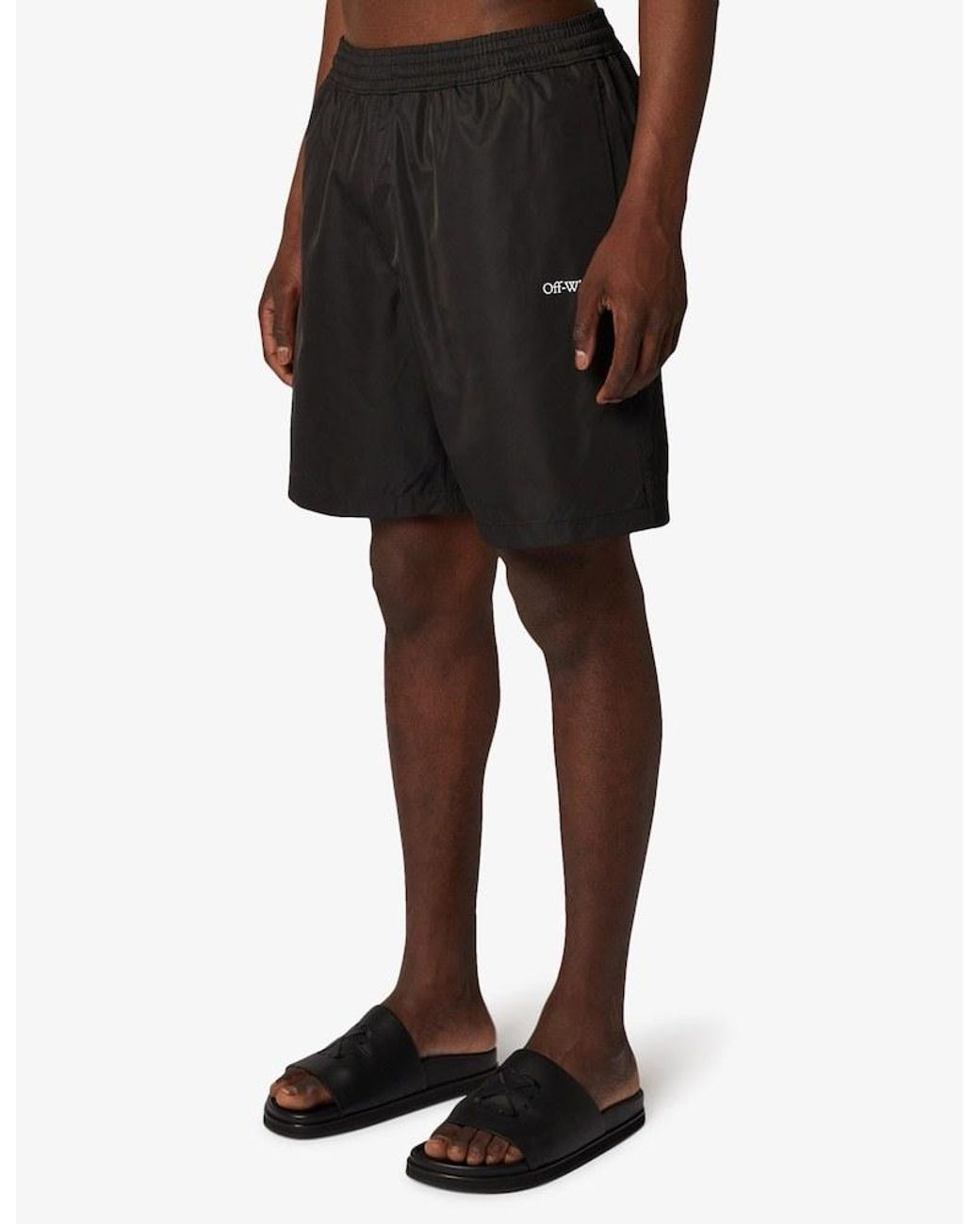 Off-White c/o Virgil Abloh Black Logo Printed Straight-Leg Swim Shorts for men