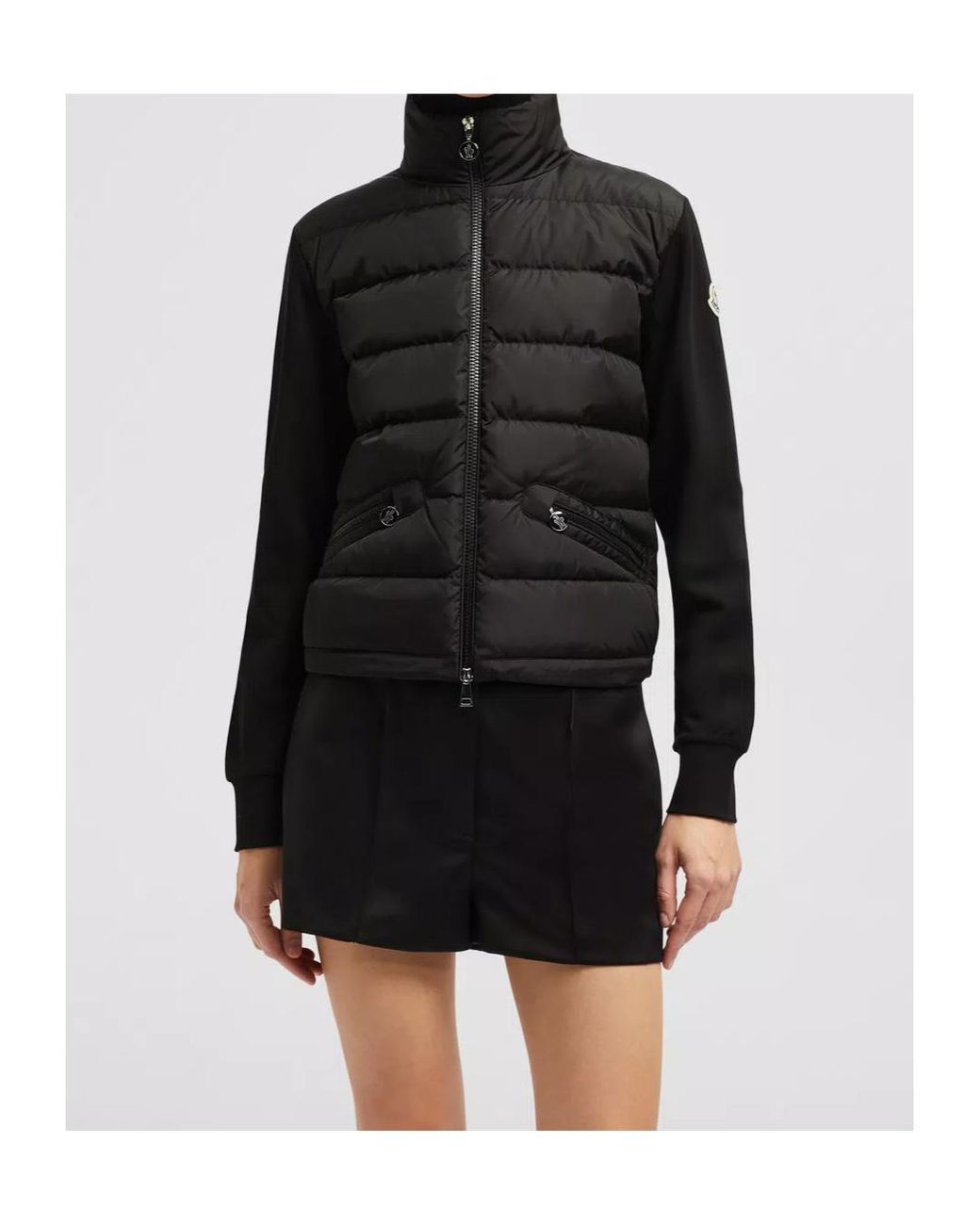 Moncler Panelled Zip-Up Puffer Jacket in Black | Lyst